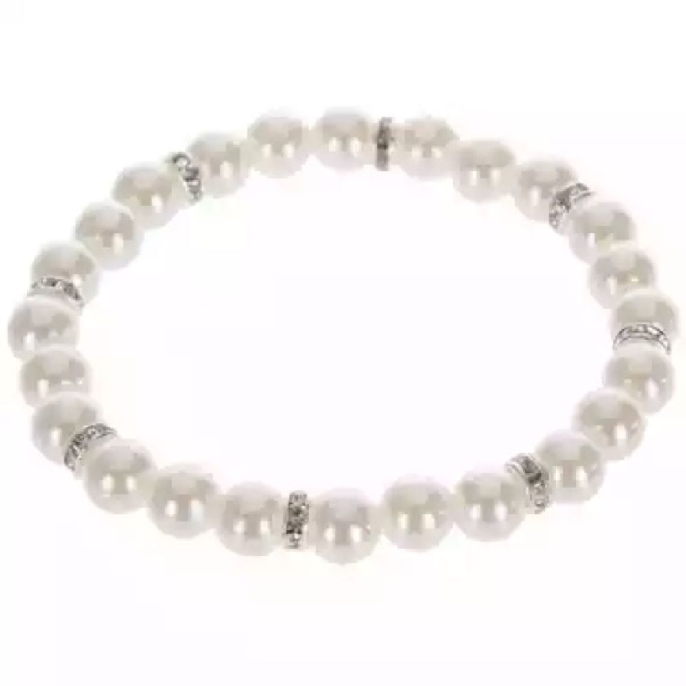 New Classic Rhinestone & White Pearl Stretch Bracelet